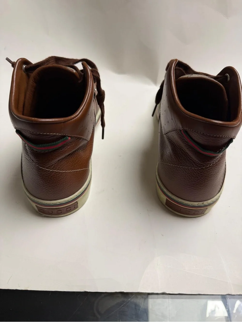 Gucci Brown Leather & GG Canvas High-Top Sneakers